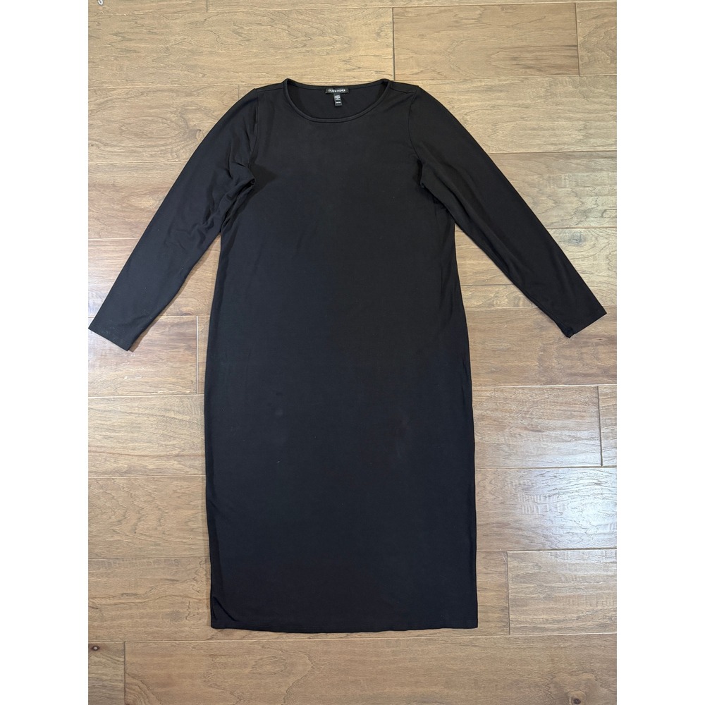 Eileen Fisher Black Tencel Lyocell Long Sleeve Midi Dress PM Petite Medium